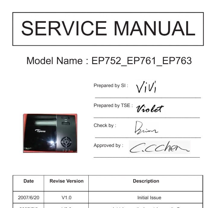 Optoma EP763 repair manual
