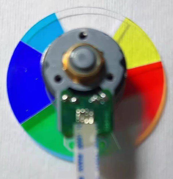 Viewsonic PJD5153 genuine projector color wheel- back view, nidec motor, RGBCWY 6 segments.