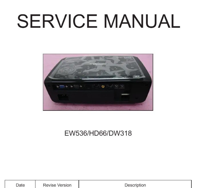 Optoma DW318 and EW536 projector service manual image