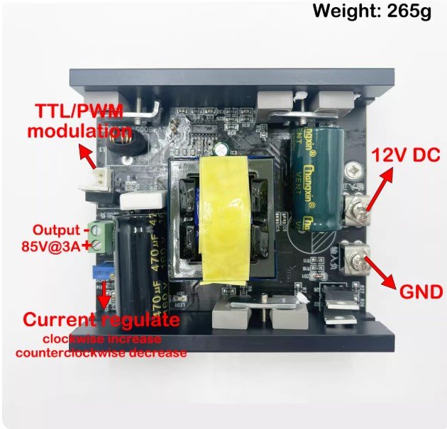 12V Boost Laser Driver Board for Nichia Blue Laser Modules Front View