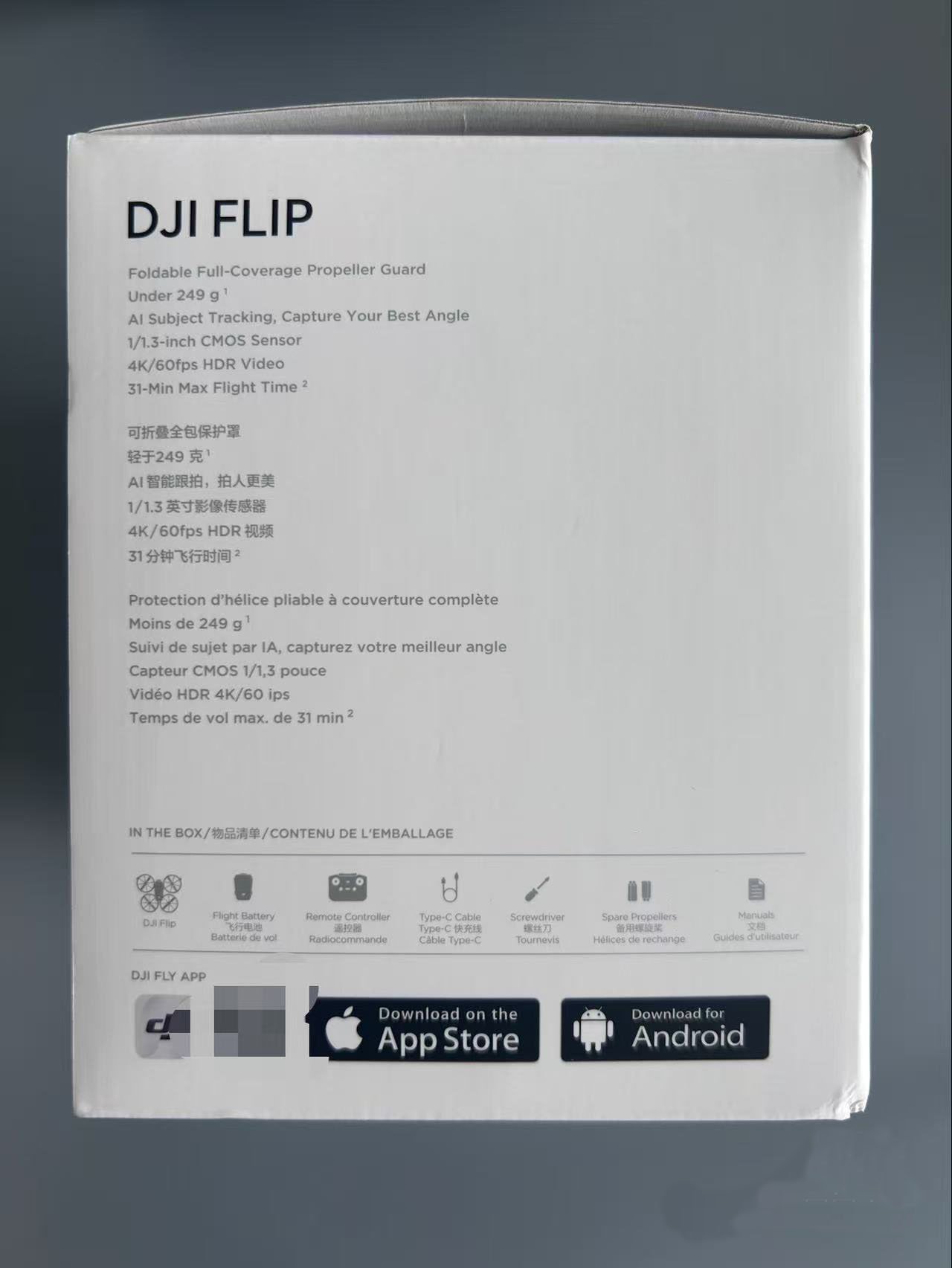 DJI flip drone body, no b attery, no remote controller, no charger