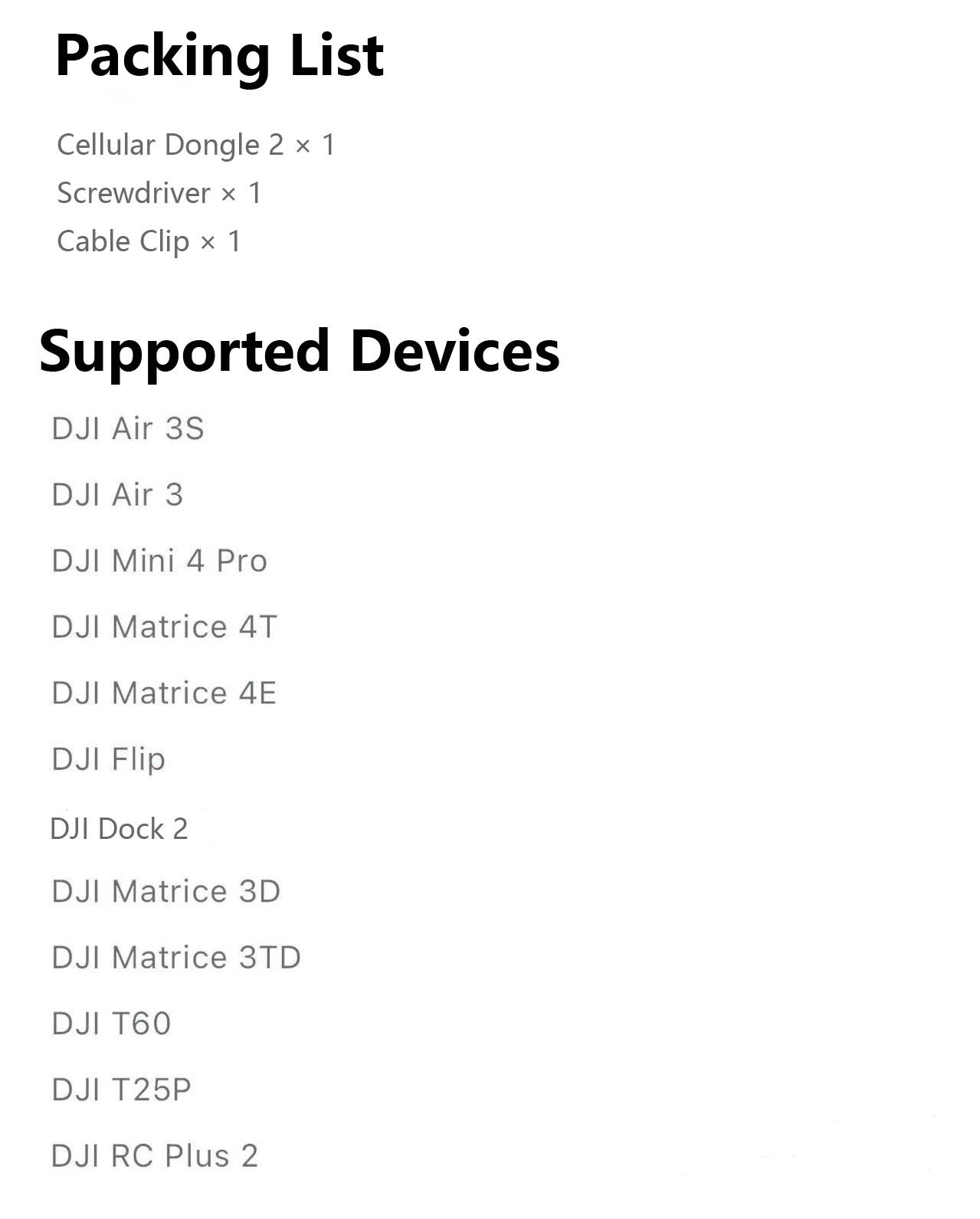 DJI Cellular Dongle 2 Supported Devices